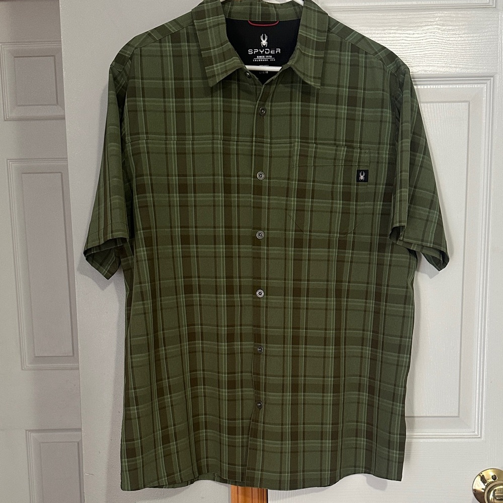 Spyder Men's Olive Plaid Button Down Shirt